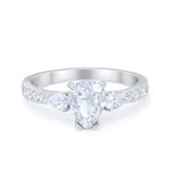 Art Deco Pear Wedding Ring Simulated Cubic Zirconia 925 Sterling Silver
