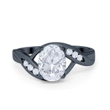 Art Deco Wedding Engagement Ring Oval Round Simulated Cubic Zirconia 925 Sterling Silver