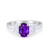 Oval Three Stone Wedding Engagement Ring Simulated Cubic Zirconia 925 Sterling Silver