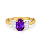 Oval Three Stone Wedding Engagement Ring Simulated Cubic Zirconia 925 Sterling Silver