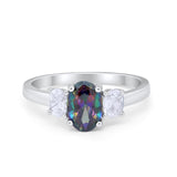 Oval Three Stone Wedding Engagement Ring Simulated Cubic Zirconia 925 Sterling Silver