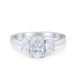 Oval Three Stone Wedding Engagement Ring Simulated Cubic Zirconia 925 Sterling Silver