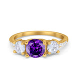 Three Stone Wedding Ring Round Simulated Cubic Zirconia 925 Sterling Silver