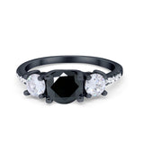 Three Stone Wedding Ring Round Simulated Cubic Zirconia 925 Sterling Silver