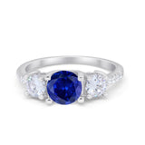 Three Stone Wedding Ring Round Simulated Cubic Zirconia 925 Sterling Silver