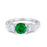 Three Stone Wedding Ring Round Simulated Cubic Zirconia 925 Sterling Silver