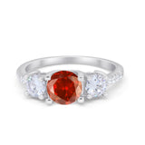 Three Stone Wedding Ring Round Simulated Cubic Zirconia 925 Sterling Silver