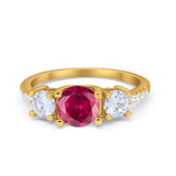 Three Stone Wedding Ring Round Simulated Cubic Zirconia 925 Sterling Silver