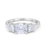 Three Stone Wedding Ring Round Simulated Cubic Zirconia 925 Sterling Silver