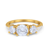 Three Stone Wedding Ring Round Simulated Cubic Zirconia 925 Sterling Silver