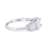 Three Stone Wedding Ring Round Simulated Cubic Zirconia 925 Sterling Silver