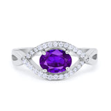 Oval Art Deco Infinity Shank Wedding Engagement Ring Round Simulated Cubic Zirconia 925 Sterling Silver