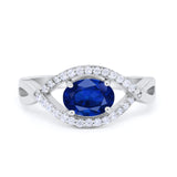 Oval Art Deco Infinity Shank Wedding Engagement Ring Round Simulated Cubic Zirconia 925 Sterling Silver