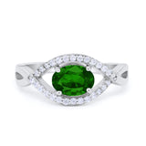 Oval Art Deco Infinity Shank Wedding Engagement Ring Round Simulated Cubic Zirconia 925 Sterling Silver