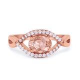 Oval Art Deco Infinity Shank Wedding Engagement Ring Round Simulated Cubic Zirconia 925 Sterling Silver