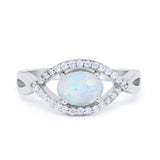Oval Art Deco Infinity Shank Wedding Engagement Ring Round Simulated Cubic Zirconia 925 Sterling Silver