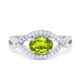 Oval Art Deco Infinity Shank Wedding Engagement Ring Round Simulated Cubic Zirconia 925 Sterling Silver