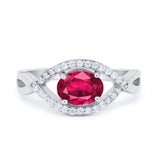Oval Art Deco Infinity Shank Wedding Engagement Ring Round Simulated Cubic Zirconia 925 Sterling Silver