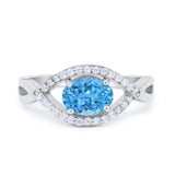 Oval Art Deco Infinity Shank Wedding Engagement Ring Round Simulated Cubic Zirconia 925 Sterling Silver