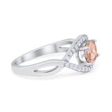 Oval Art Deco Infinity Shank Wedding Engagement Ring Round Simulated Cubic Zirconia 925 Sterling Silver