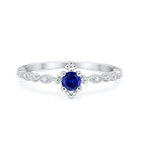 Petite Dainty Art Deco Ring Round Simulated Cubic Zirconia 925 Sterling Silver