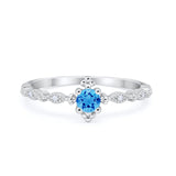 Petite Dainty Art Deco Ring Round Simulated Cubic Zirconia 925 Sterling Silver