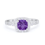 Halo Cushion Art Deco Wedding Engagement Ring Bridal Round Simulated Cubic Zirconia 925 Sterling Silver