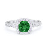 Halo Cushion Art Deco Wedding Engagement Ring Bridal Round Simulated Cubic Zirconia 925 Sterling Silver