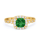 Halo Cushion Art Deco Wedding Engagement Ring Bridal Round Simulated Cubic Zirconia 925 Sterling Silver