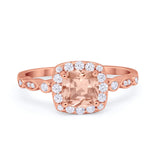 Halo Cushion Art Deco Wedding Engagement Ring Bridal Round Simulated Cubic Zirconia 925 Sterling Silver