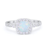 Halo Cushion Art Deco Wedding Engagement Ring Bridal Round Simulated Cubic Zirconia 925 Sterling Silver