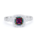 Halo Cushion Art Deco Wedding Engagement Ring Bridal Round Simulated Cubic Zirconia 925 Sterling Silver
