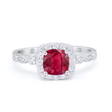Halo Cushion Art Deco Wedding Engagement Ring Bridal Round Simulated Cubic Zirconia 925 Sterling Silver