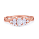 Three Stone Infinity Shank Oval Wedding Engagement Ring Cubic Zirconia 925 Sterling Silver Twisted
