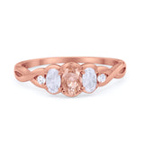 Three Stone Infinity Shank Oval Wedding Engagement Ring Cubic Zirconia 925 Sterling Silver Twisted