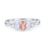 Three Stone Infinity Shank Oval Wedding Engagement Ring Cubic Zirconia 925 Sterling Silver Twisted