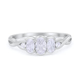 Three Stone Infinity Shank Oval Wedding Engagement Ring Cubic Zirconia 925 Sterling Silver Twisted