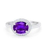 Art Deco Vintage Style Halo Engagement Ring Oval Round Cubic Zirconia 925 Sterling Silver