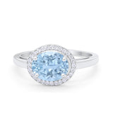 Art Deco Vintage Style Halo Engagement Ring Oval Round Cubic Zirconia 925 Sterling Silver