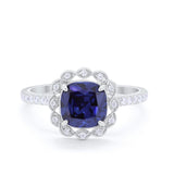 Halo Cushion Engagement Bridal Ring Simulated Cubic Zirconia 925 Sterling Silver