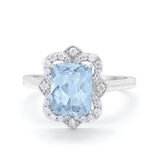 Halo Emerald Cut Engagement Ring Simulated Cubic Zirconia 925 Sterling Silver