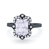Halo Emerald Cut Engagement Ring Simulated Cubic Zirconia 925 Sterling Silver
