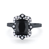 Halo Emerald Cut Engagement Ring Simulated Cubic Zirconia 925 Sterling Silver