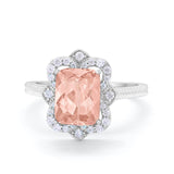 Halo Emerald Cut Engagement Ring Simulated Cubic Zirconia 925 Sterling Silver