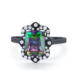 Halo Emerald Cut Engagement Ring Simulated Cubic Zirconia 925 Sterling Silver