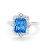 Halo Emerald Cut Engagement Ring Simulated Cubic Zirconia 925 Sterling Silver