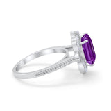 Halo Emerald Cut Engagement Ring Simulated Cubic Zirconia 925 Sterling Silver