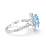 Halo Emerald Cut Engagement Ring Simulated Cubic Zirconia 925 Sterling Silver