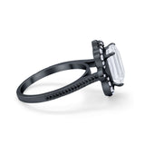 Halo Emerald Cut Engagement Ring Simulated Cubic Zirconia 925 Sterling Silver