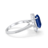 Halo Emerald Cut Engagement Ring Simulated Cubic Zirconia 925 Sterling Silver